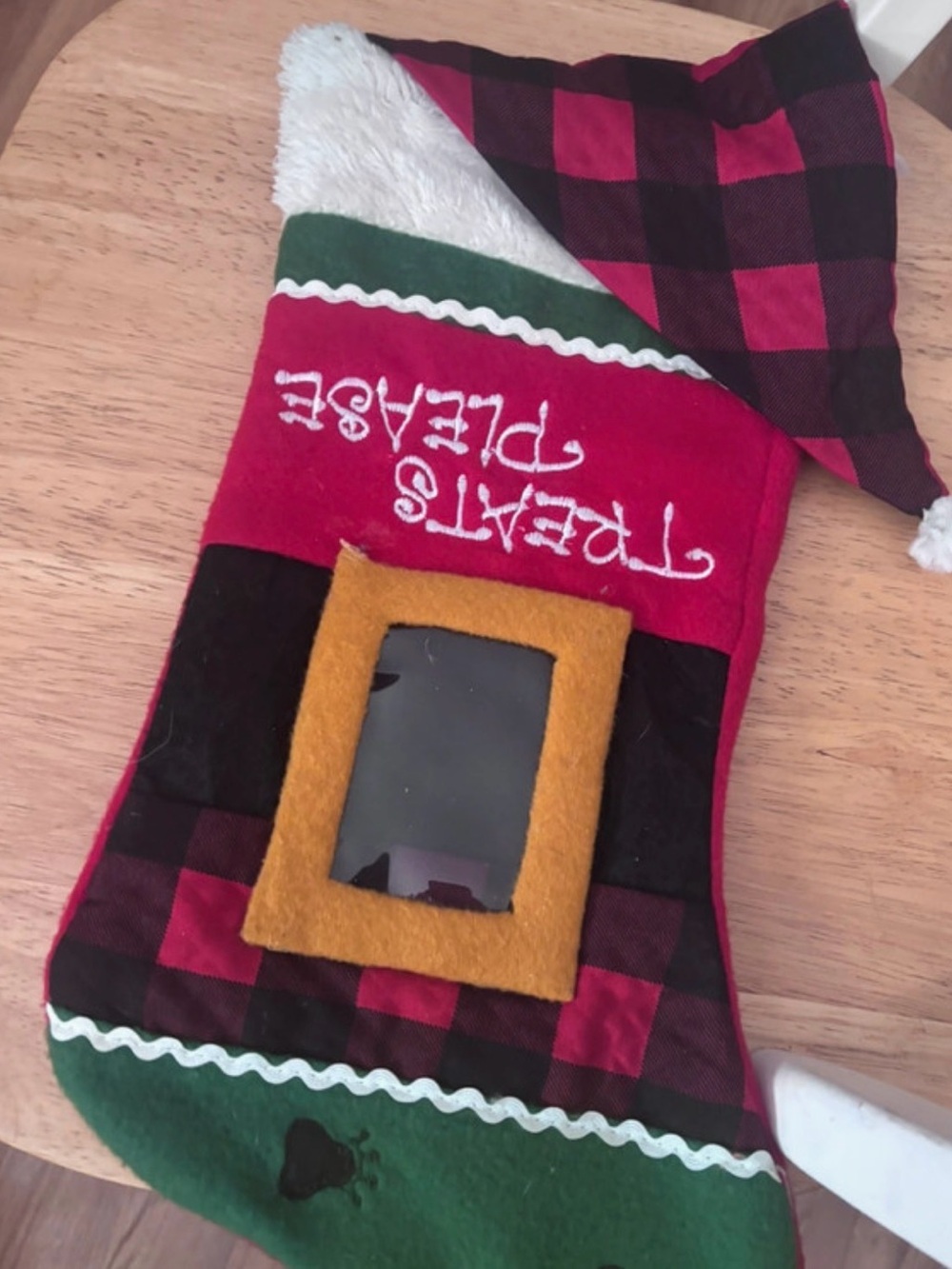 Plaid Red and Green Holiday Stocking - Treats Please pets